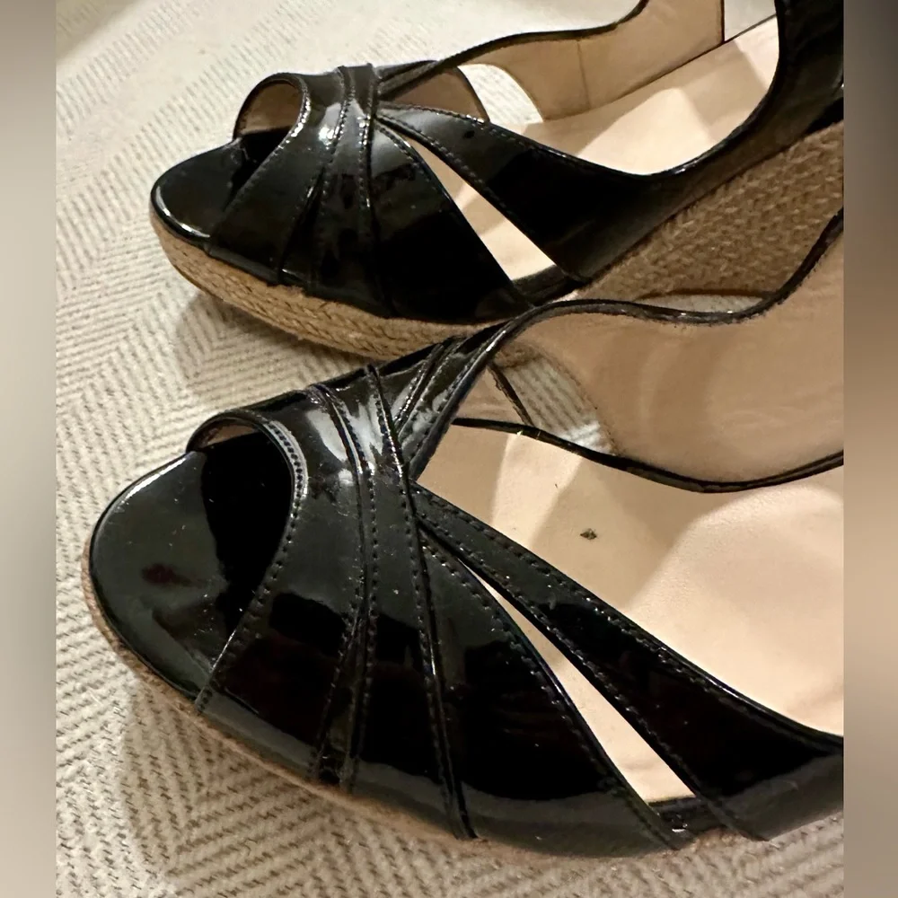 LK Bennett Black Patent Espadrille Wedges 39.5